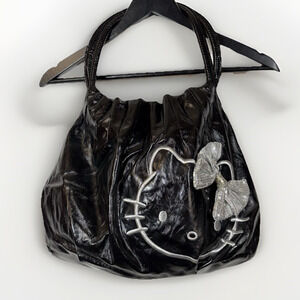 Hello Kitty X Sanrio Black Silver Crinkle Pleated Slouchy Hobo Shoulder Hand Bag